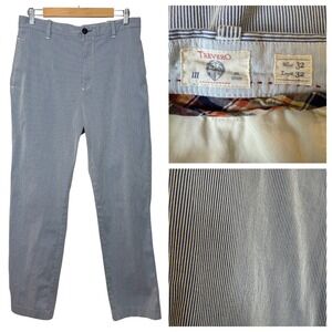 TRE VERO Seersucker Pants Mens 32x32 Blue White Stripe Cotton Measures 31x31 1/4